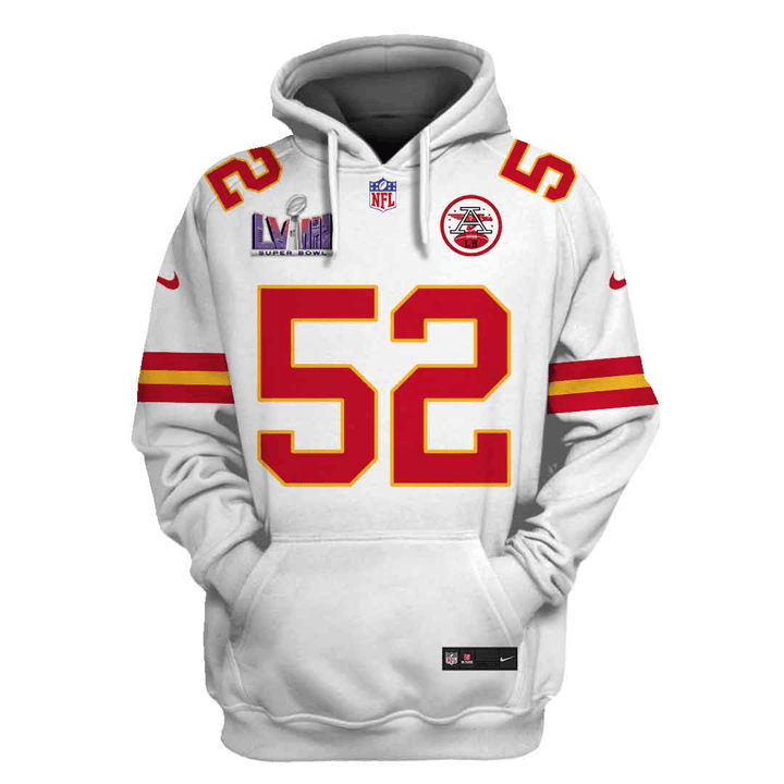 Creed Humphrey 52 Kansas City Chiefs Super Bowl LVIII All Over Printed Pullover Hoodie - White