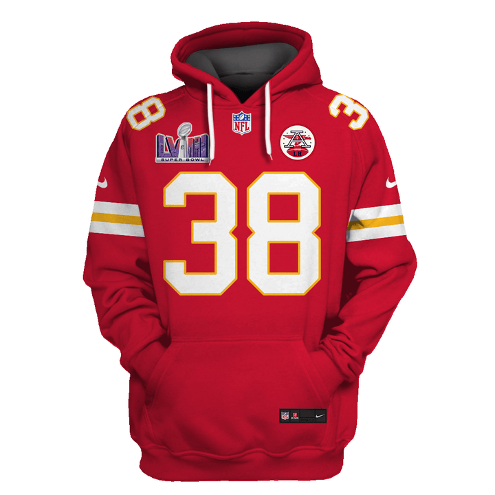 L’Jarius Sneed 38 Kansas City Chiefs Super Bowl LVIII All Over Printed Pullover Hoodie - Red