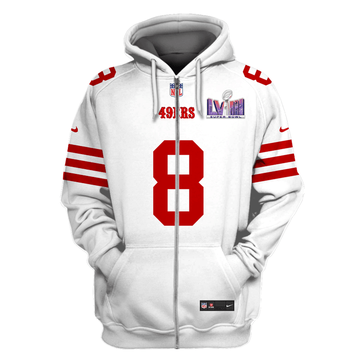 Steve Young 8 San Francisco 49ers Super Bowl LVIII 3D Printed Zip Hoodie - White