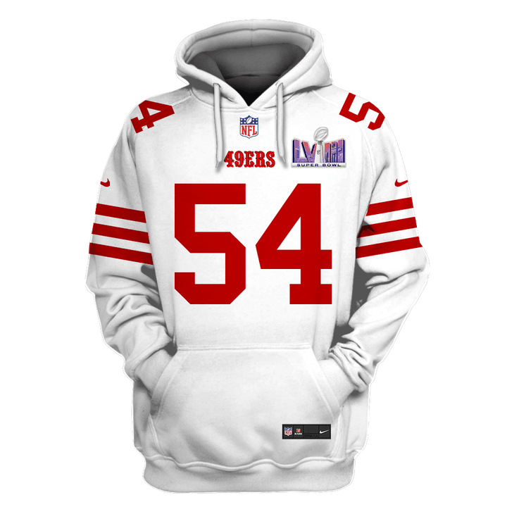 Fred Warner 54 San Francisco 49ers Super Bowl LVIII All Over Printed Pullover Hoodie - White