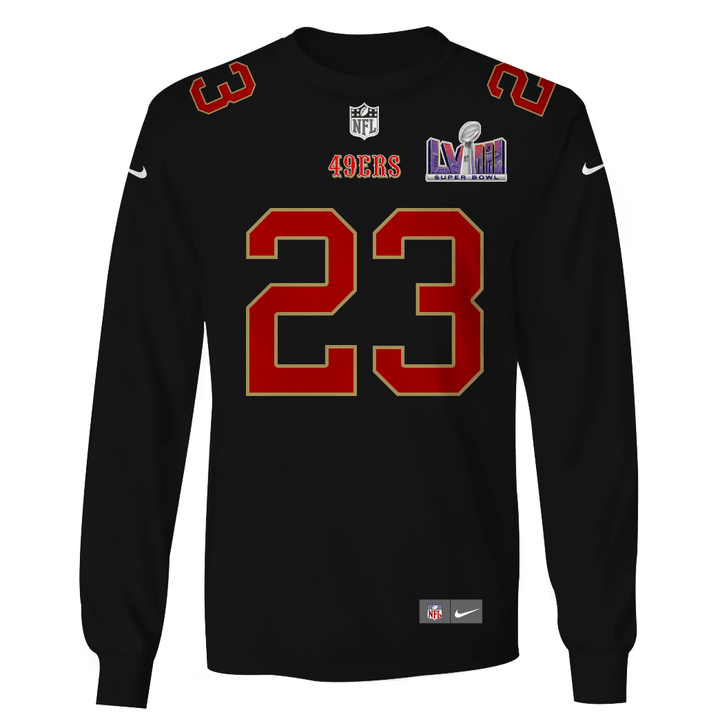Christian McCaffrey 23 San Francisco 49ers Super Bowl LVIII Limited 3D Long Sleeve - Black