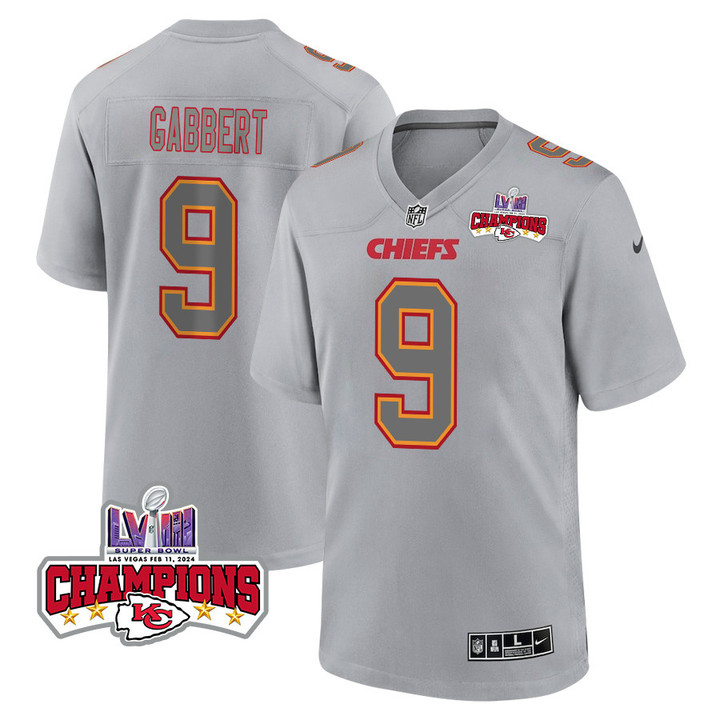 Blaine Gabbert 9 Kansas City Chiefs Super Bowl LVIII Champions 4 Stars Patch Atmosphere Fashion Game Men Jersey - Gray
