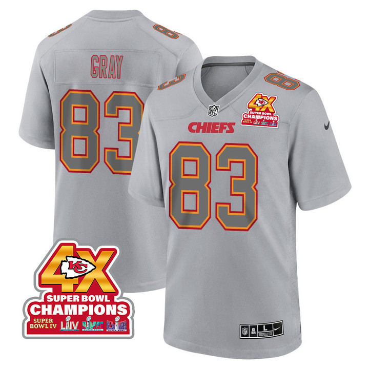 Noah Gray 83 Kansas City Chiefs Super Bowl LVIII Champions 4X Atmosphere Fashion Game Men Jersey - Gray