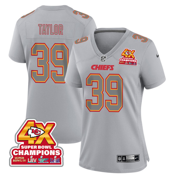 Keith Taylor 39 Kansas City Chiefs Super Bowl LVIII Champions 4X Atmosphere Fashion Game Women Jersey - Gray