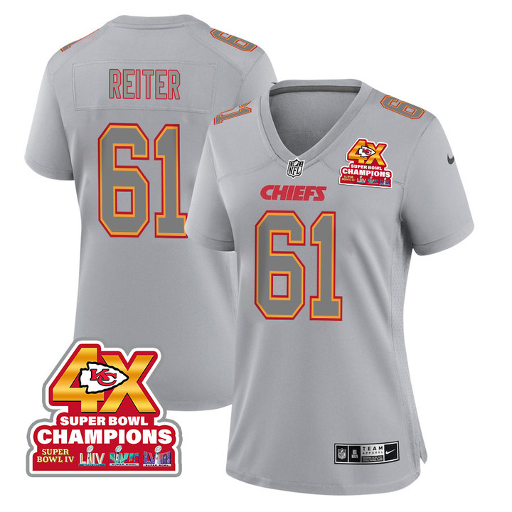 Austin Reiter 61 Kansas City Chiefs Super Bowl LVIII Champions 4X Atmosphere Fashion Game Women Jersey - Gray