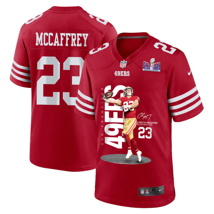 Christian McCaffrey 23 San Francisco 49ers Throwing Ball Signed Game Men Jersey - Scarlet