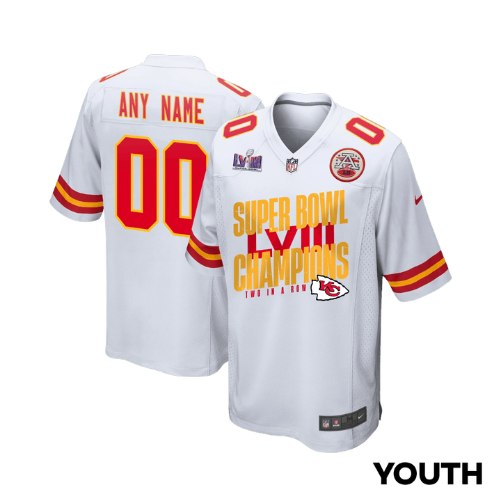 Kansas City Chiefs Super Bowl LVIII Champions Iconic Victory Game YOUTH Jersey - White