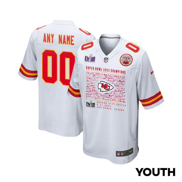 Kansas City Chiefs Super Bowl LVIII Champions Roster Autograph Signing Game YOUTH Jersey - White
