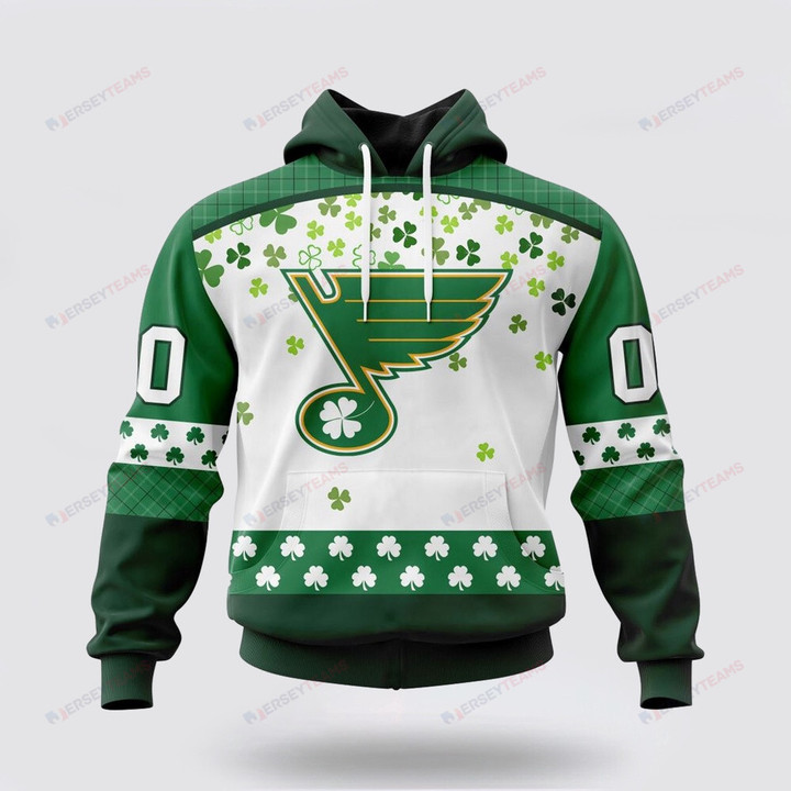St. Louis Blues Design For St Patrick Day Custom All Over Printed Pullover Hoodie - White