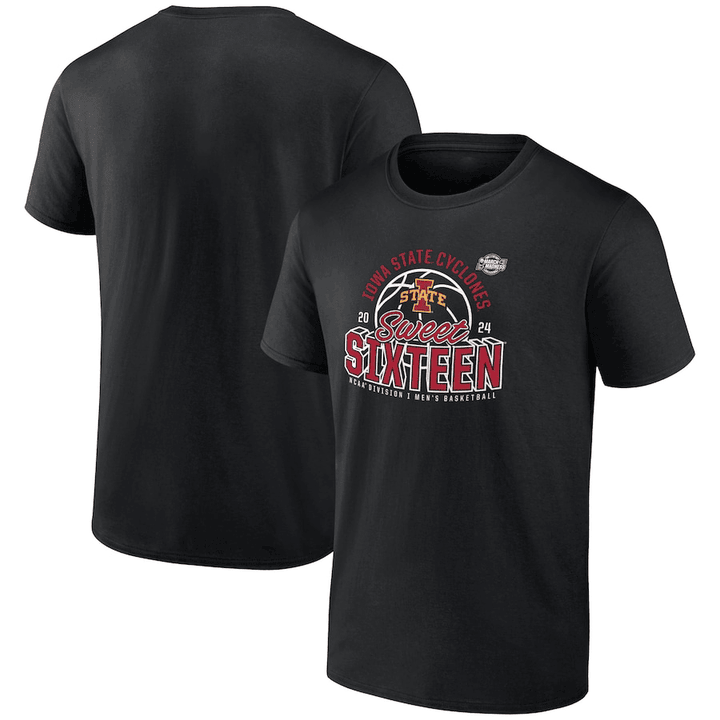 Iowa State Cyclones 2024 NCAA Men's Basketball Tournament March Madness Sweet Sixteen Defensive Stance T-Shirt – Black