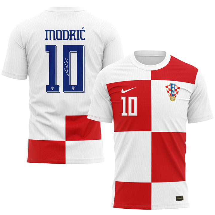 Luka Modrić 10 Signed Croatia National Team 2024/25 Home Kits AOP T-shirt Autographed - White
