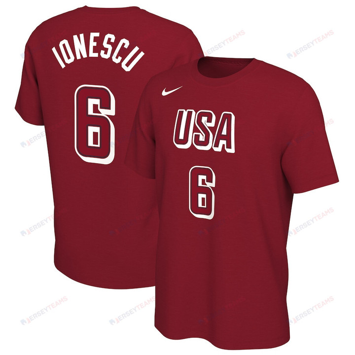 Sabrina Ionescu 6 Women's USA Basketball 2024 Summer Olympics Name & Number T-Shirt - Red