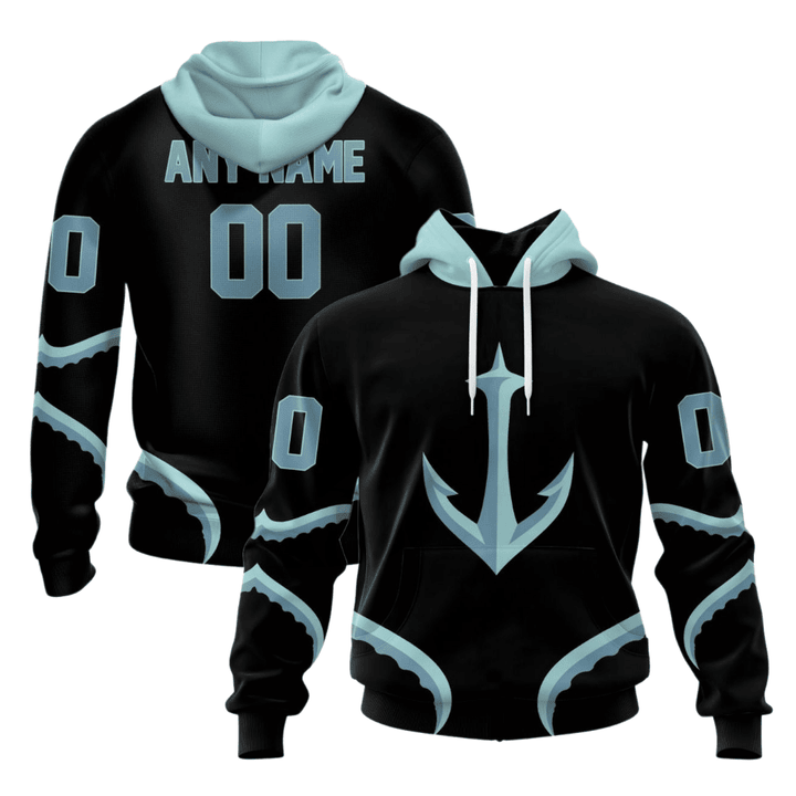 Seattle Kraken Special Blackout Design Custom All Over Printed Pullover Hoodie - Black