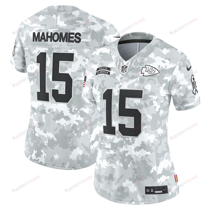 Patrick Mahomes 15 Kansas City Chiefs Women's 2024 Salute to Service Limited Jersey - Arctic Camo