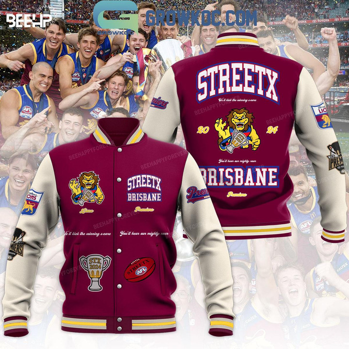 Brisbane Lions 2024 Premiers Champions Baseball Jacket - All Over Printed - Crimson - All-Over-Printed Jacket