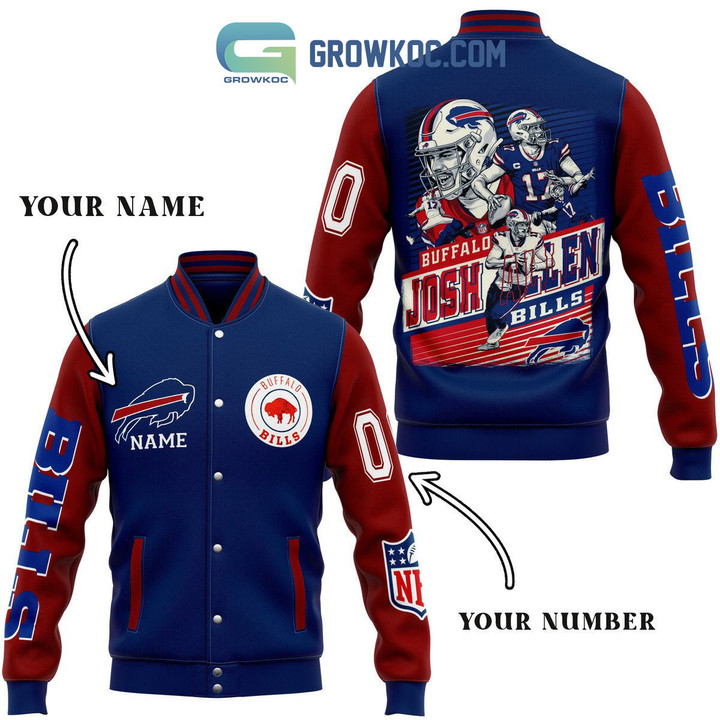 Buffalo Bills Josh Allen Custom Name & Number Baseball Jacket - All Over Printed - Blue - All-Over-Printed Jacket
