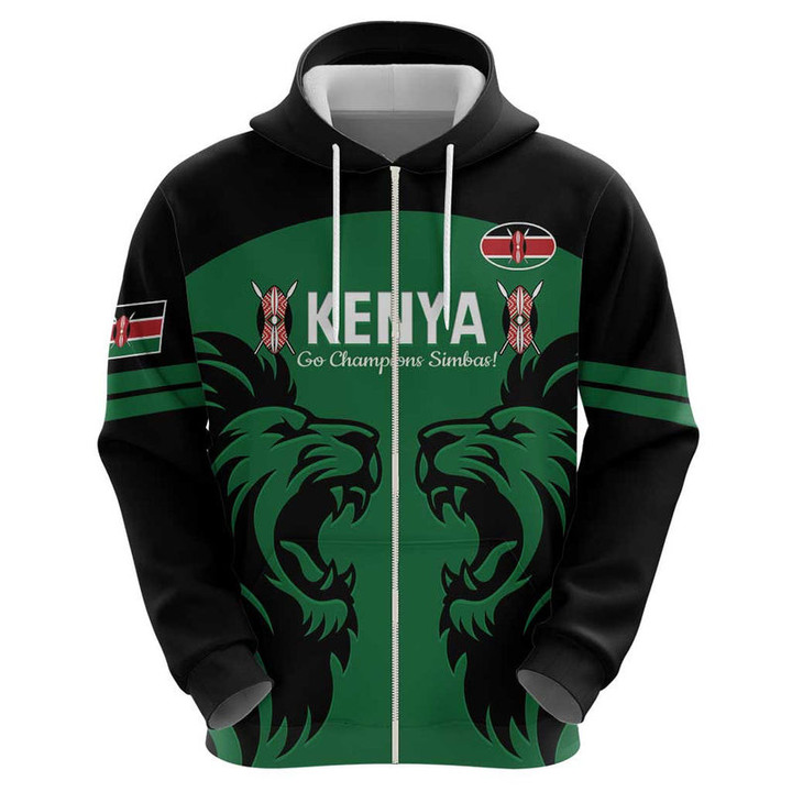 Kenya Rugby 2024 Go Champions Simbas Custom Name Number 3D Printed Zip Hoodie - Green