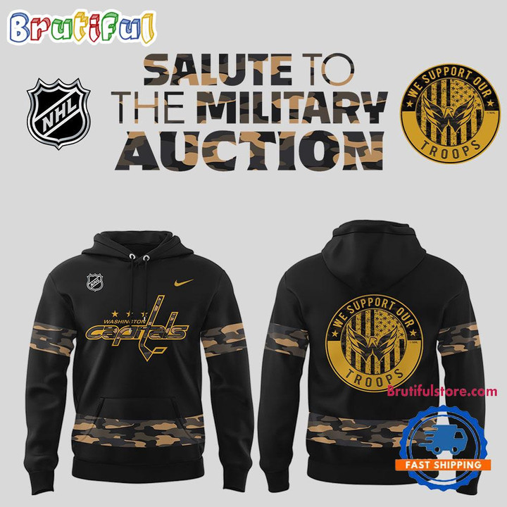 Washington Capitals Salute To Military 2025 3D Printed Pullover Hoodie - Black