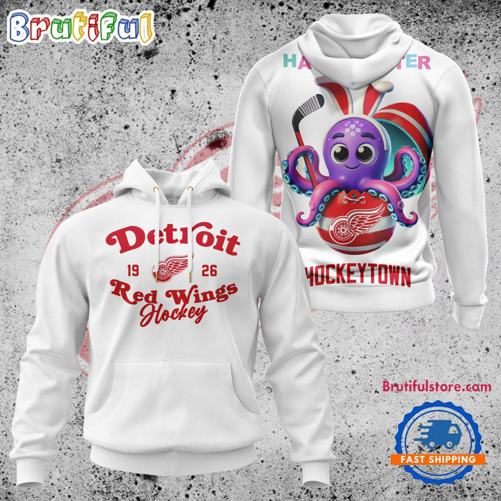 Detroit Red Wings Est 1926 Hockey Town Happy Easter 3D Printed Pullover Hoodie - White