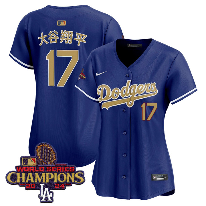 Shohei Ohtani 17 Los Angeles Dodgers Kanji Women's 2025 Gold Collection Limited Jersey - Royal