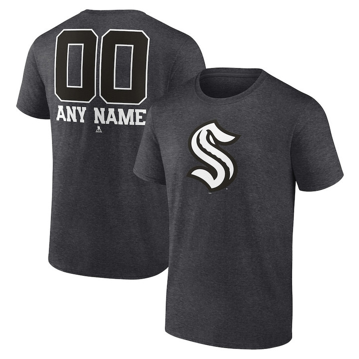 Seattle Kraken Custom Name & Number Monochrome T-Shirt - Charcoal