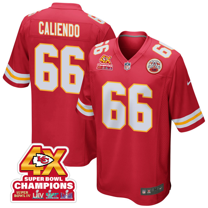 Mike Caliendo 66 Kansas City Chiefs Super Bowl LVIII Champions 4X Game Men Jersey - Red