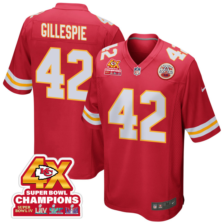 Tyree Gillespie 42 Kansas City Chiefs Super Bowl LVIII Champions 4X Game Men Jersey - Red