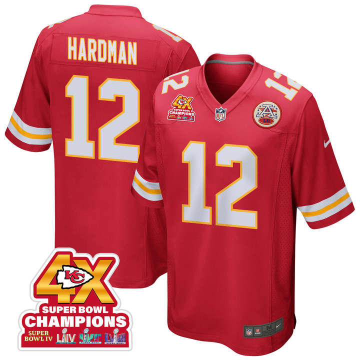 Mecole Hardman 12 Kansas City Chiefs Super Bowl LVIII Champions 4X Game Men Jersey - Red