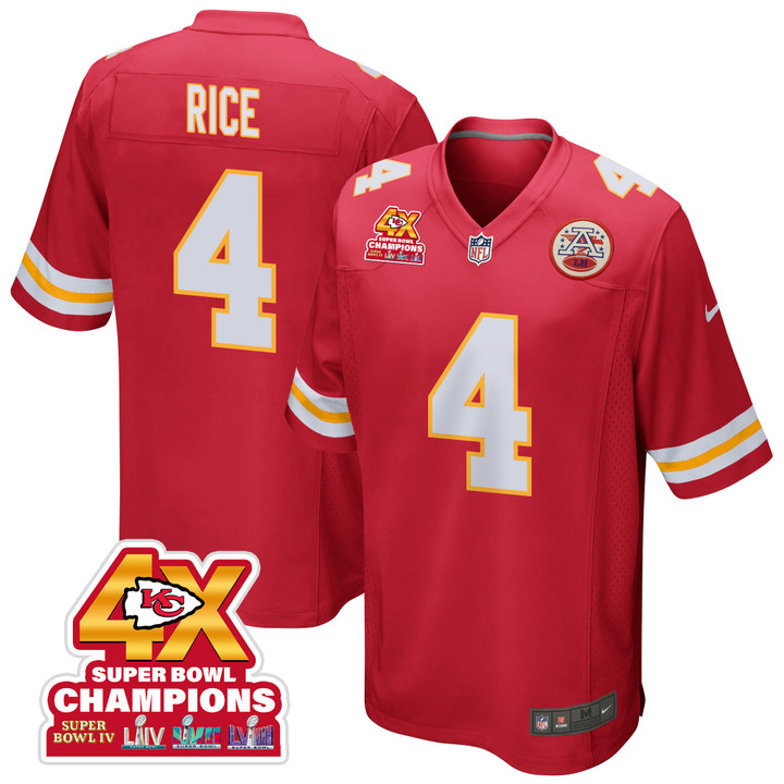 Rashee Rice 4 Kansas City Chiefs Super Bowl LVIII Champions 4X Game Men Jersey - Red