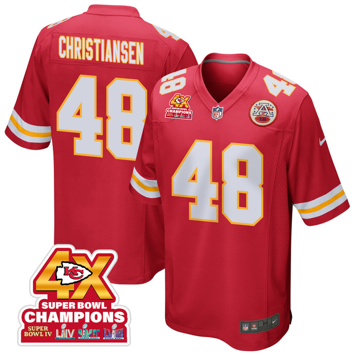 Cole Christiansen 48 Kansas City Chiefs Super Bowl LVIII Champions 4X Game Men Jersey - Red