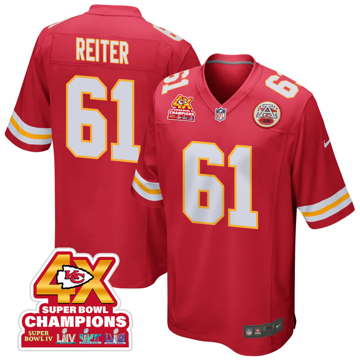 Austin Reiter 61 Kansas City Chiefs Super Bowl LVIII Champions 4X Game Men Jersey - Red