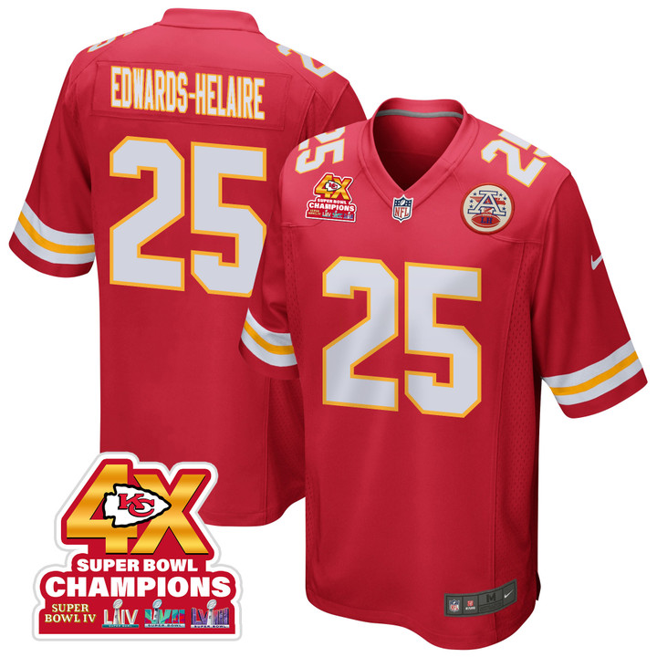 Clyde Edwards-Helaire 25 Kansas City Chiefs Super Bowl LVIII Champions 4X Game Men Jersey - Red