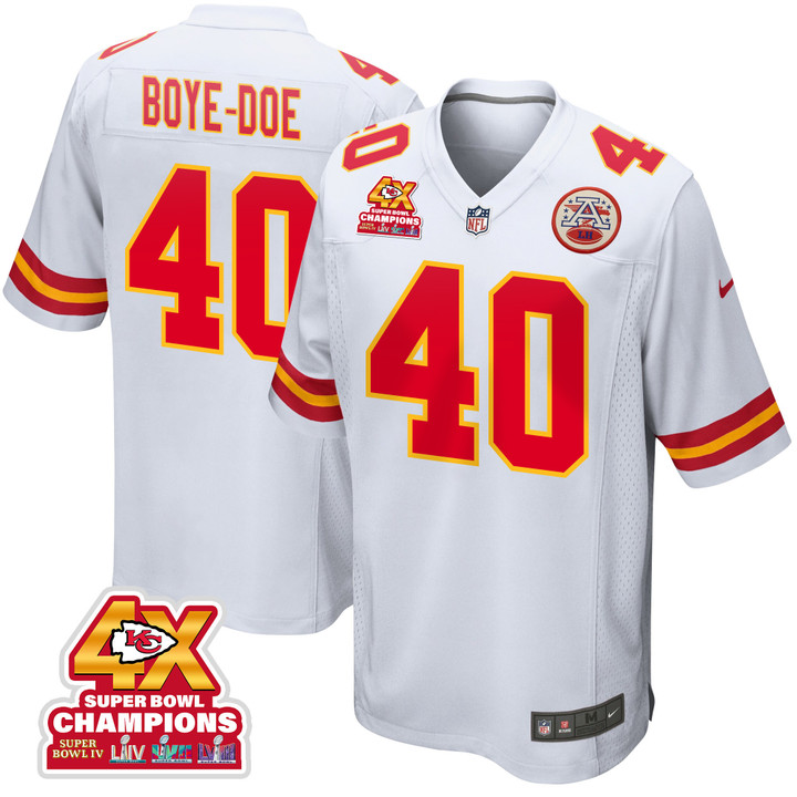 Ekow Boye-Doe 40 Kansas City Chiefs Super Bowl LVIII Champions 4X Game Men Jersey - White