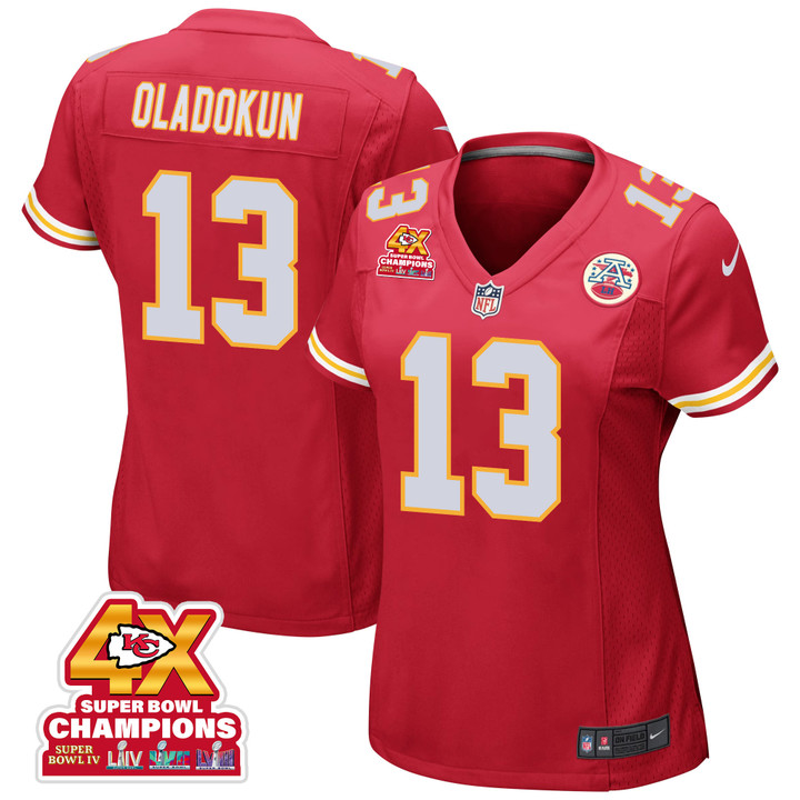 Chris Oladokun 13 Kansas City Chiefs Super Bowl LVIII Champions 4X Game Women Jersey - Red