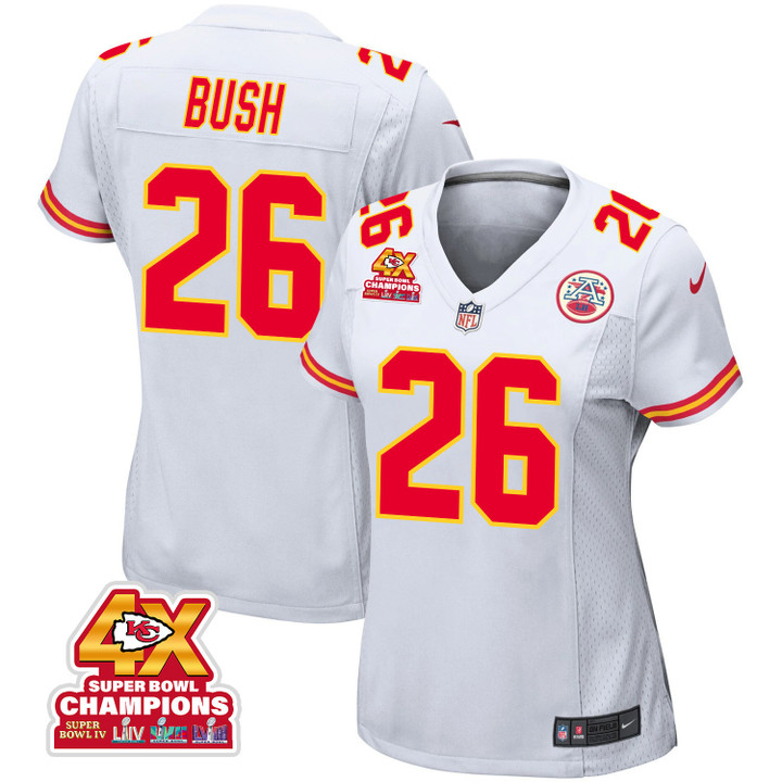 Deon Bush 26 Kansas City Chiefs Super Bowl LVIII Champions 4X Game Women Jersey - White