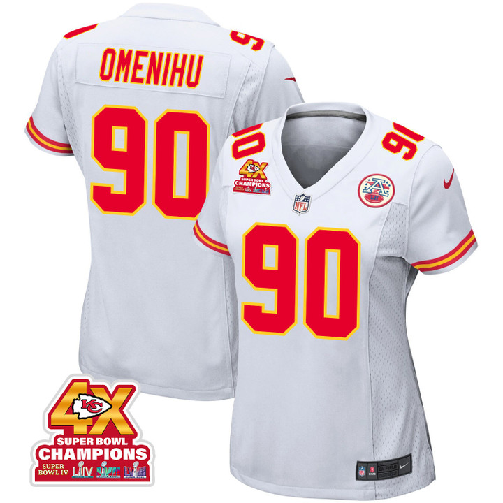 Charles Omenihu 90 Kansas City Chiefs Super Bowl LVIII Champions 4X Game Women Jersey - White