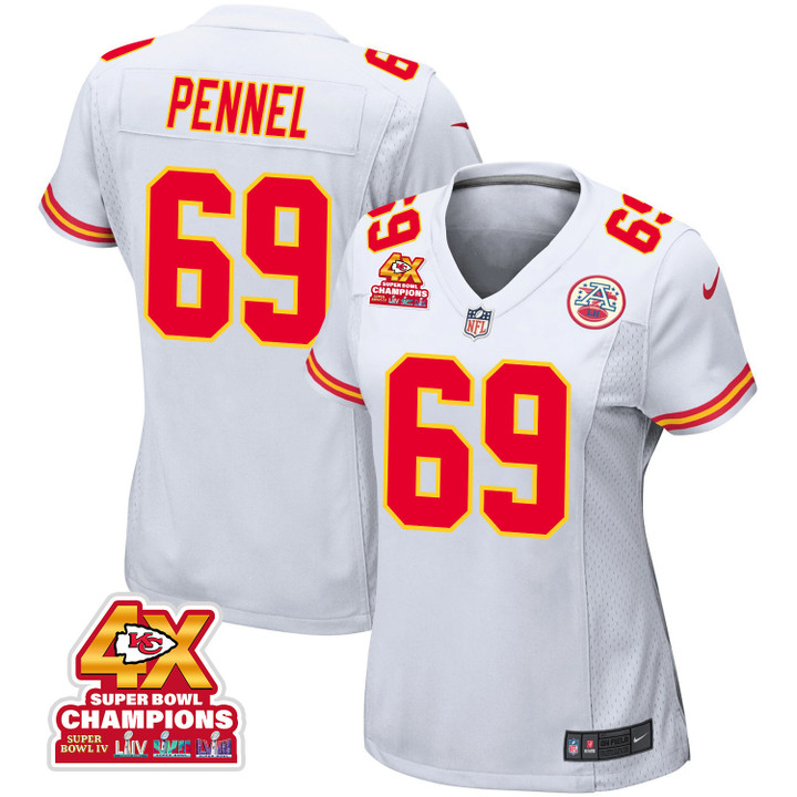 Mike Pennel 69 Kansas City Chiefs Super Bowl LVIII Champions 4X Game Women Jersey - White