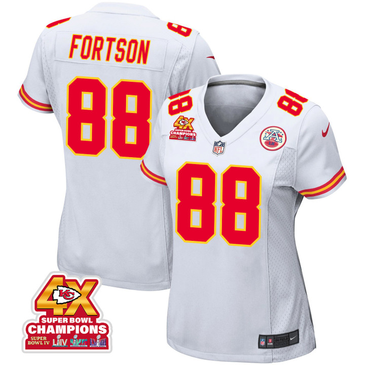 Jody Fortson 88 Kansas City Chiefs Super Bowl LVIII Champions 4X Game Women Jersey - White