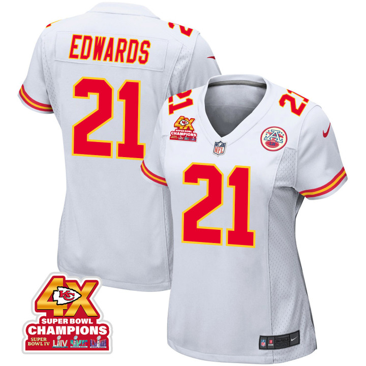 Mike Edwards 21 Kansas City Chiefs Super Bowl LVIII Champions 4X Game Women Jersey - White