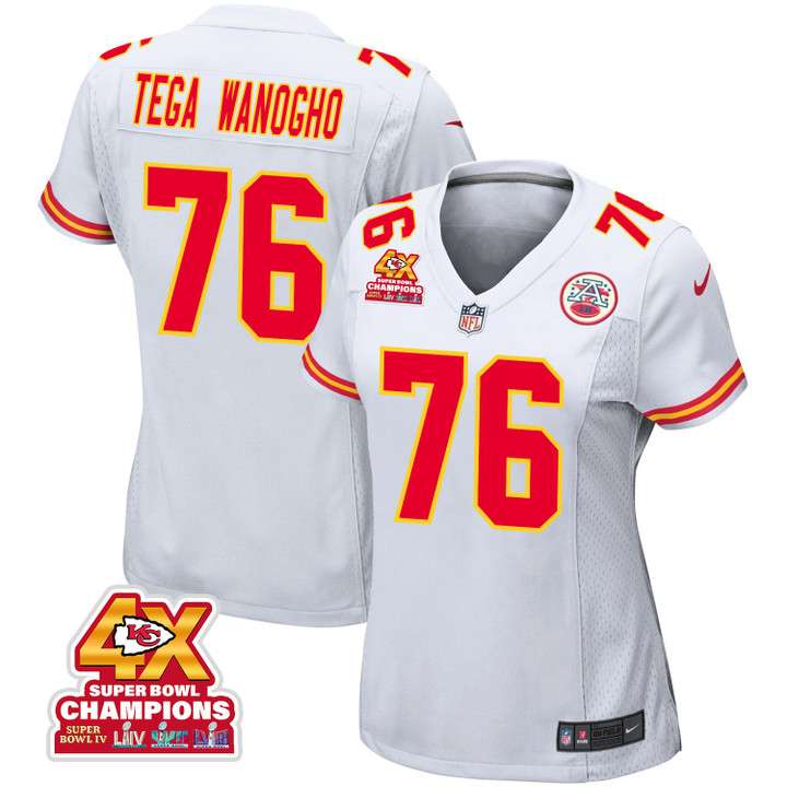 Prince Tega Wanogho 76 Kansas City Chiefs Super Bowl LVIII Champions 4X Game Women Jersey - White