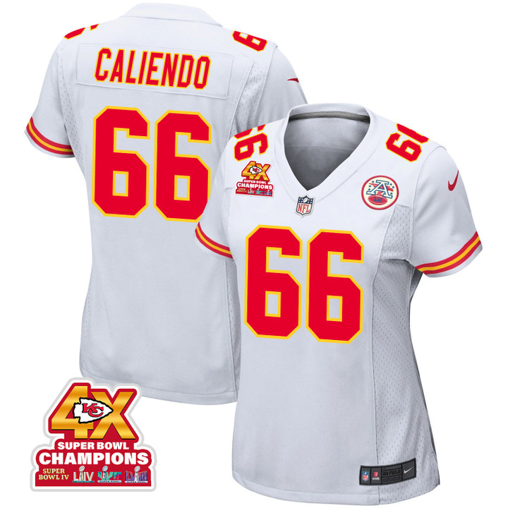 Mike Caliendo 66 Kansas City Chiefs Super Bowl LVIII Champions 4X Game Women Jersey - White