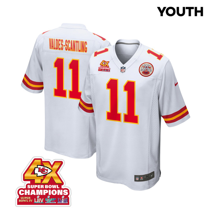 Marquez Valdes-Scantling 11 Kansas City Chiefs Super Bowl LVIII Champions 4X Game YOUTH Jersey - White