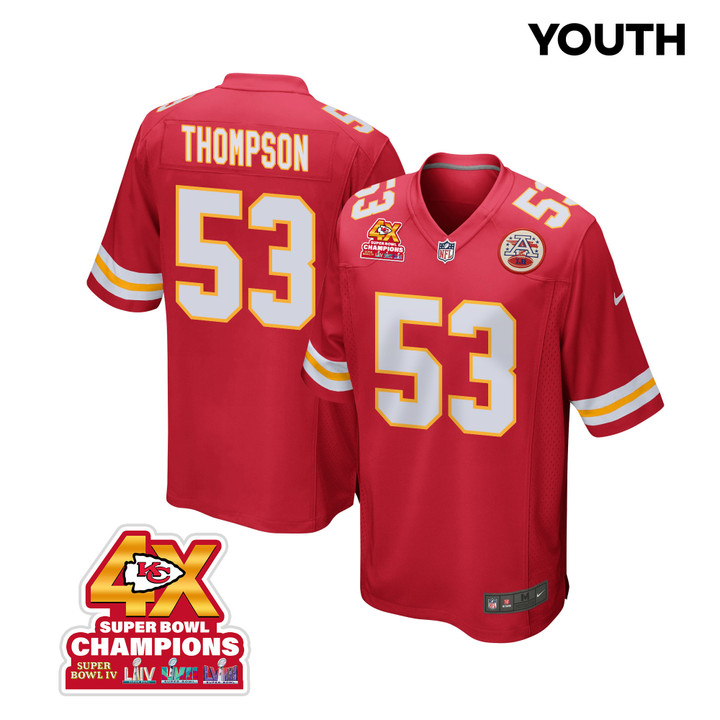 BJ Thompson 53 Kansas City Chiefs Super Bowl LVIII Champions 4X Game YOUTH Jersey - Red