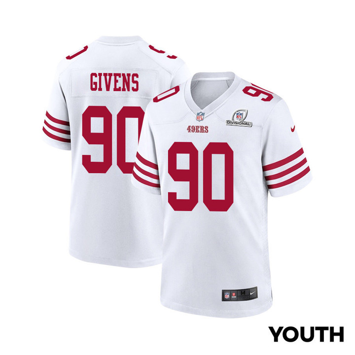 Kevin Givens 90 San Francisco 49ers 2024 Divisional Patch Game YOUTH Jersey - White