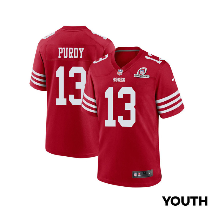 Brock Purdy 13 San Francisco 49ers 2024 Divisional Patch Game YOUTH Jersey - Scarlet