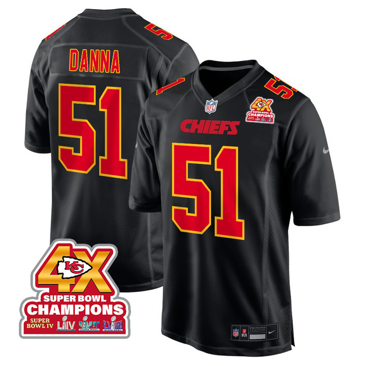 Mike Danna 51 Kansas City Chiefs Super Bowl LVIII Champions 4X Fashion Game Men Jersey - Carbon Black