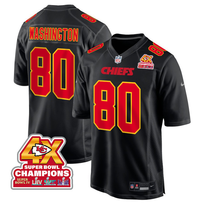 Montrell Washington 80 Kansas City Chiefs Super Bowl LVIII Champions 4X Fashion Game Men Jersey - Carbon Black