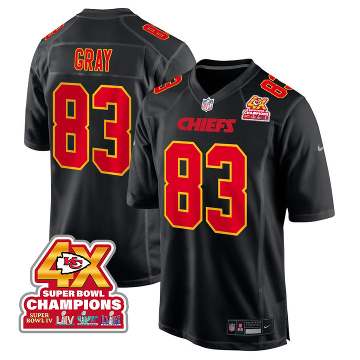 Noah Gray 83 Kansas City Chiefs Super Bowl LVIII Champions 4X Fashion Game Men Jersey - Carbon Black