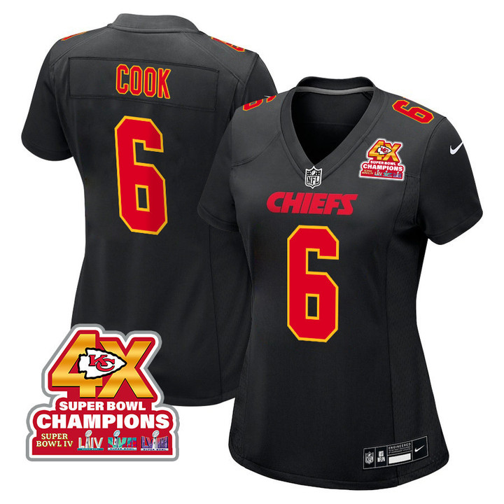 Bryan Cook 6 Kansas City Chiefs Super Bowl LVIII Champions 4X Fashion Game Women Jersey - Carbon Black