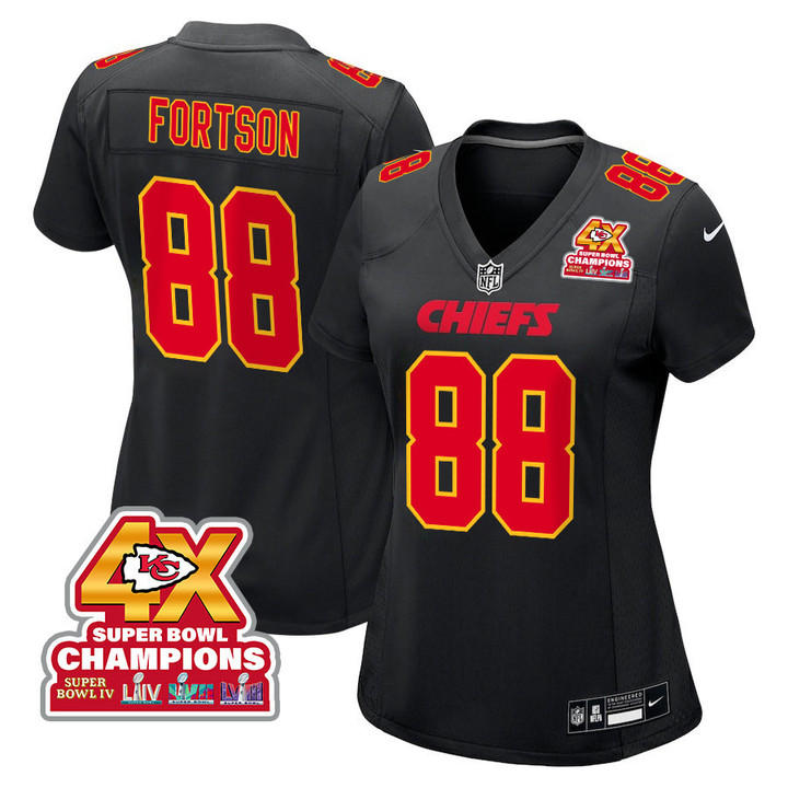 Jody Fortson 88 Kansas City Chiefs Super Bowl LVIII Champions 4X Fashion Game Women Jersey - Carbon Black